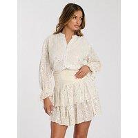 South Beach Mirror Detail Frill Mini Skirt - Cream