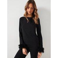 Mango Feather Trim Top Co-Ord - Black
