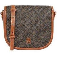 Tommy Hilfiger Monogram Logo Leather Saddle Bag - Black
