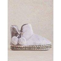 White Stuff Faux Fur Bootie Slipper - Grey