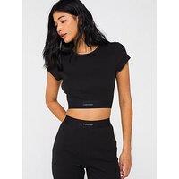 Calvin Klein Cotton Stretch Ribbed Crop T-Shirt - Black