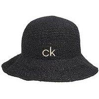 Calvin Klein Wide Brim Straw Bucket Hat - Black