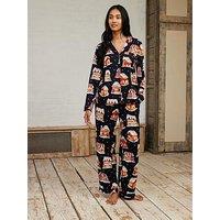 Chelsea Peers Button Up Long Set - Poly - Navy