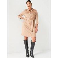 V By Very Curve Suedette Shirt Dress - Beige