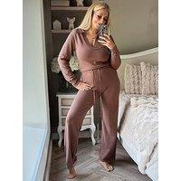 In The Style Stacey Solomon Collar Knit Jumpsuit - Chocolate