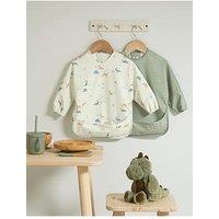 Mamas & Papas 2 Pack Long Sleeve Messy Bib - Dino Stripe