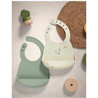 Mamas & Papas 2 Pack Silicone Bibs - Dino Teal