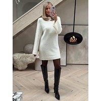 In The Style Perrie Sian Fluffy Tie Bow Back Detail Mini Dress - Cream