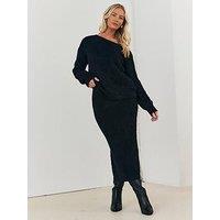In The Style Fluffy Knitted Off Shoulder Co-Ord Jumper - Black