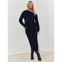 In The Style Fluffy Knitted Midaxi Co-Ord Skirt - Black