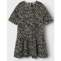 Name It Girls Zebra Print Drop Waist Dress - Black