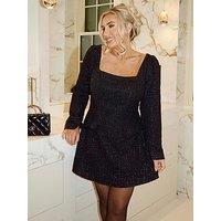 In The Style Hannah Brown Tweed Fit And Flare Mini Dress - Black