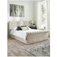 Aspire Chesterfield Linen Ottoman Side Storage Bed - Double