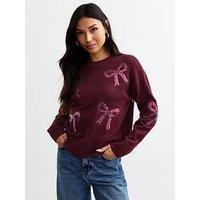 New Look Sequin Bow Embellished Jumper - Red