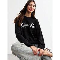 New Look Christmas Sequin Sparkle Jumper - Black