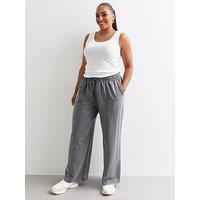New Look Curves Grey Pintucked Wide Leg Joggers