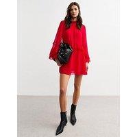 New Look Ruffle High Neck Mini Dress - Burgundy