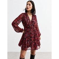 New Look Floral Print Chiffon Mini Wrap Dress - Red