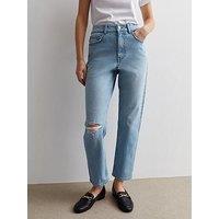 New Look Pale Blue Ripped Knee High Waist Tori Mom Jeans
