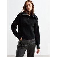 New Look Ribbed Knit Half Zip Jumper - Black