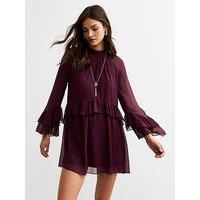 New Look Ruffle High Neck Mini Dress - Red