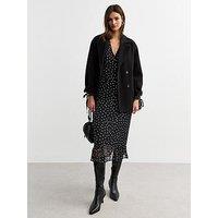 New Look Polka Dot Chiffon Ruffle Long Sleeve Dress - Black