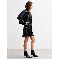 New Look Black Bow Detail Polka Dot Skater Mini Dress - Print