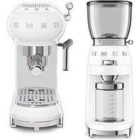 Smeg Espresso Coffee Machine Efc02Whuk & Electric Coffee Grinder - White