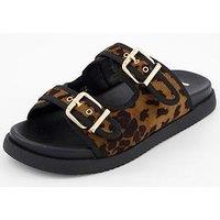 V By Very Extra Wide Leopard Flat Sandal - Brown