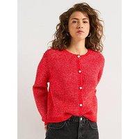Pieces Long Sleeve Pearl Knitted Cardigan - Red