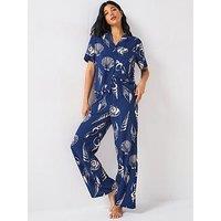 V By Very Short Sleeve Shell Print Cotton Revere Set