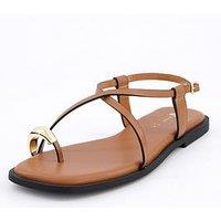 V By Very Strappy Flat Sandal With Metal Embellishment - Tan