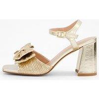 V By Very Gold Mid Block Heel Sandal With Bow