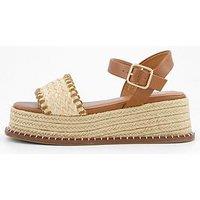 V By Very Raffia Wedge With Stitch Detail - Natural