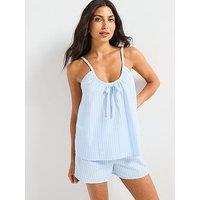 V By Very Stripe Cami Tie Detail Short Pyjama Set - Blue