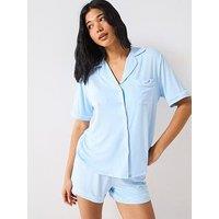 V By Very Short Sleeve Jersey Revere Pyjama Set - Blue