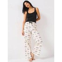 V By Very Vest Top And Printed Woven Bottom Pyjama Set - Black/White