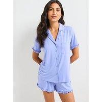 V By Very Frill Sleeve Revere Short Sleeve Set - Purple