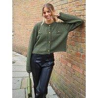 Style Cheat Textured Button Detail Knit Cardigan - Khaki