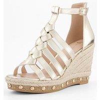 V By Very Plaited Wedge With Studs - Gold