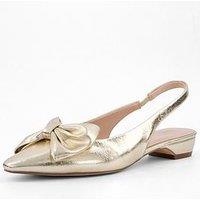 V By Very Sling Back Pointed Ballet With Bow - Gold