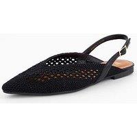 V By Very Crochet Pointed Sling Back Ballerina - Black