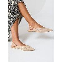 V By Very Crochet Pointed Sling Back Ballerina - Natural