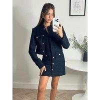 Style Cheat Button Detail Boucle Knit Jacket - Navy