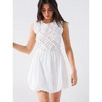 V By Very Shirred Bodice Puff Ball Mini Dress - White