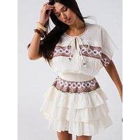V By Very Aztec Trim Rara Mini Dress - White