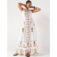 V By Very Pineapple Embroidered Maxi - White