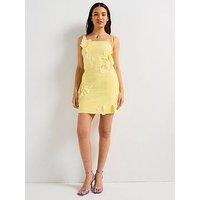 V By Very Floral Applique Mini Dress - Yellow