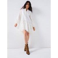 V By Very Fringed Broderie Detail Mini Dress - White