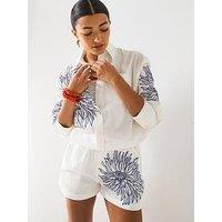 V By Very Placement Embroidered Playsuit - White